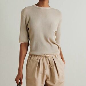 Deiji Studios Womens Paneled Ribbed Studio Lyocell-blend Top Sz Medium Beige